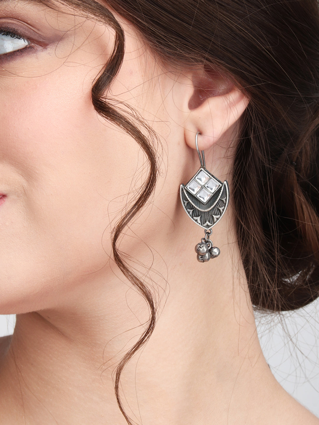 Contemporary Earring with Crescent Moon & ghungroo drops