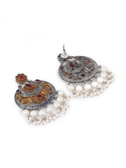 Gold & Silver Dual-Tone Chandbali with Artificial Bead Drops