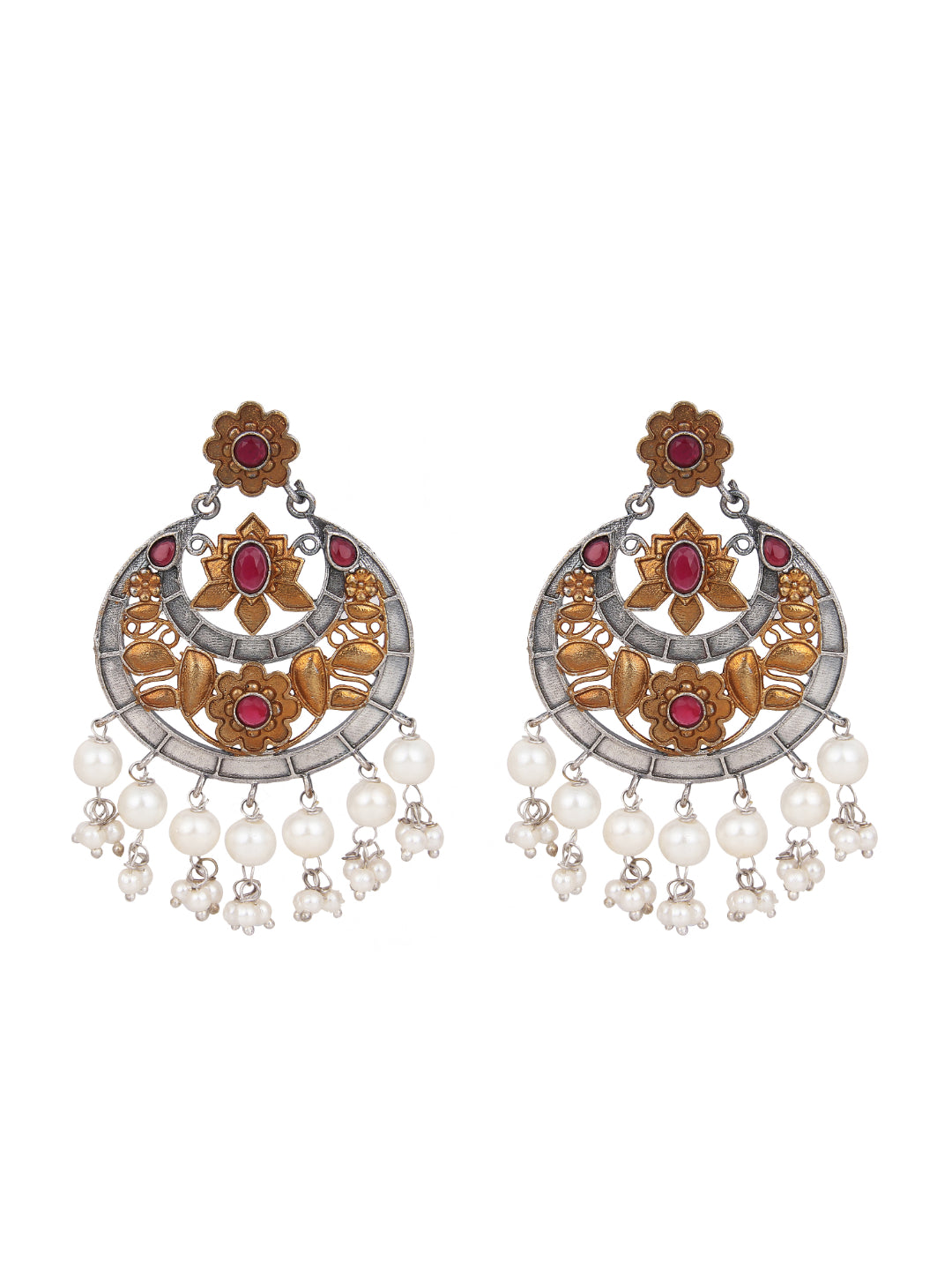 Gold & Silver Dual-Tone Chandbali with Artificial Bead Drops
