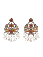 Gold & Silver Dual-Tone Chandbali with Artificial Bead Drops