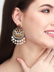 Gold & Silver Dual-Tone Chandbali with Artificial Bead Drops