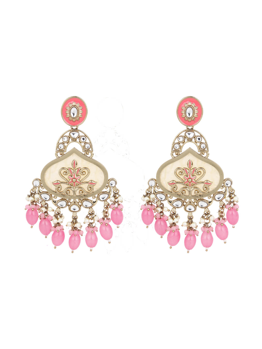 Mother of pearl Chandbali with Pink Meenakari & Pink pearl drops
