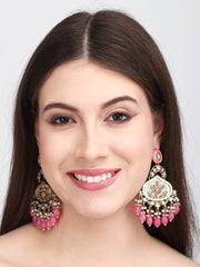 Mother of pearl Chandbali with Pink Meenakari & Pink pearl drops