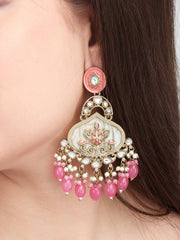 Mother of pearl Chandbali with Pink Meenakari & Pink pearl drops