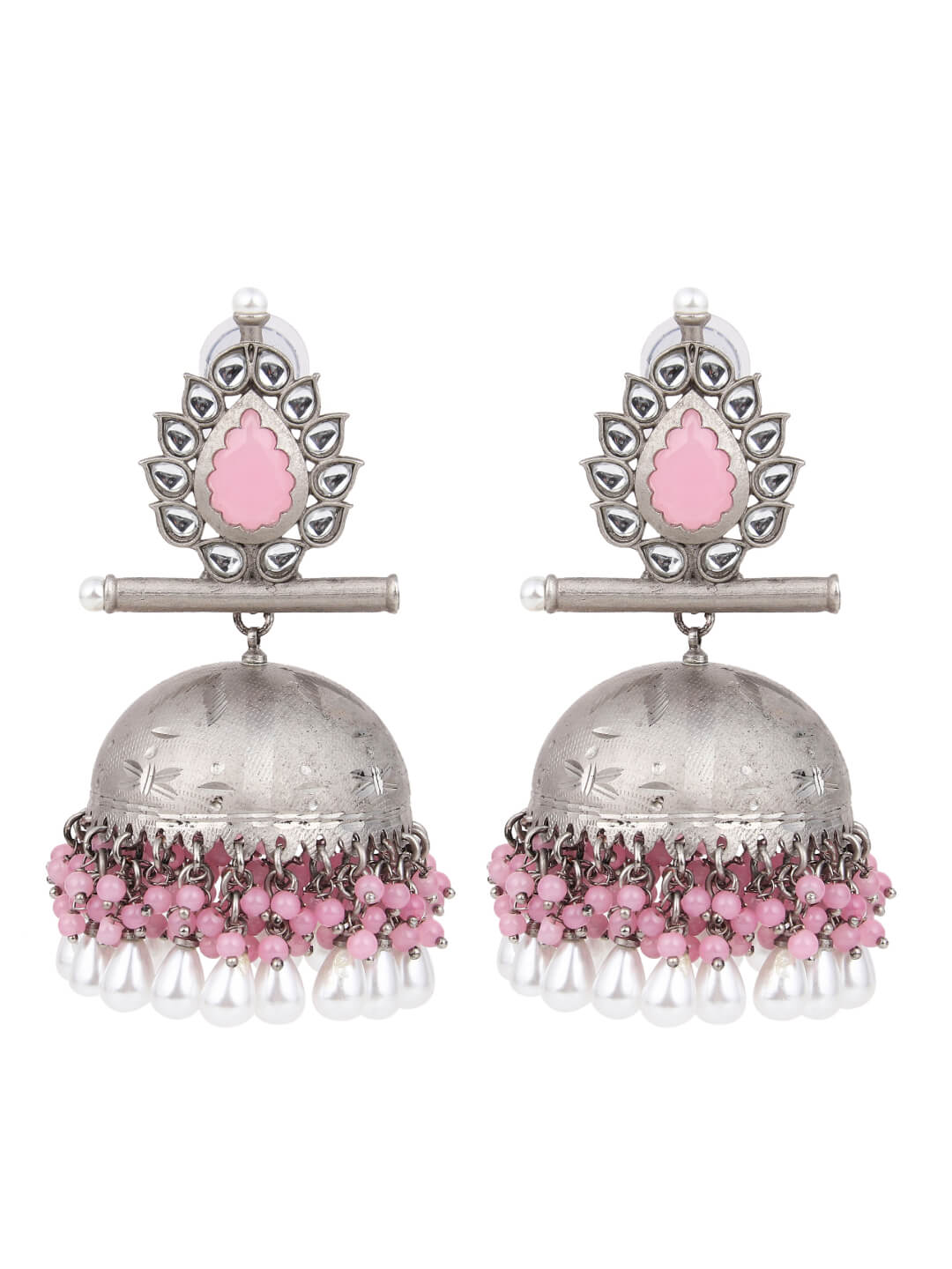 Matt Silver Contemporary Jhumka Pink