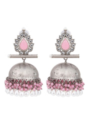 Matt Silver Contemporary Jhumka Pink