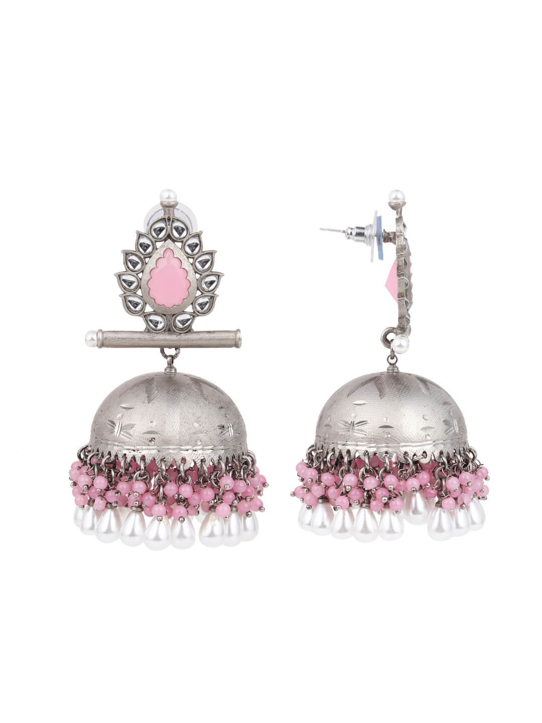 Matt Silver Contemporary Jhumka Pink