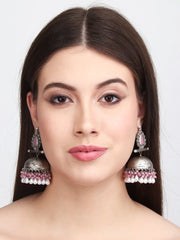 Matt Silver Contemporary Jhumka Pink