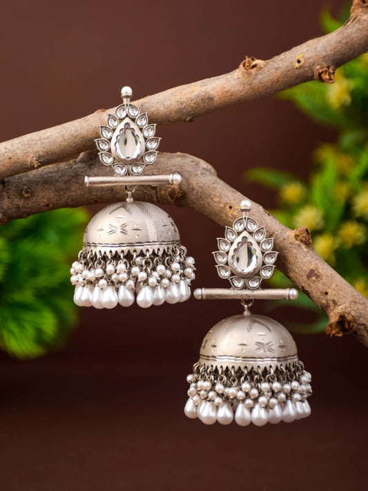 Matt Silver Contemporary Jhumka White