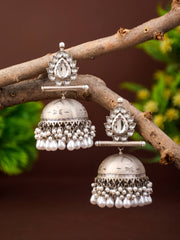 Matt Silver Contemporary Jhumka White