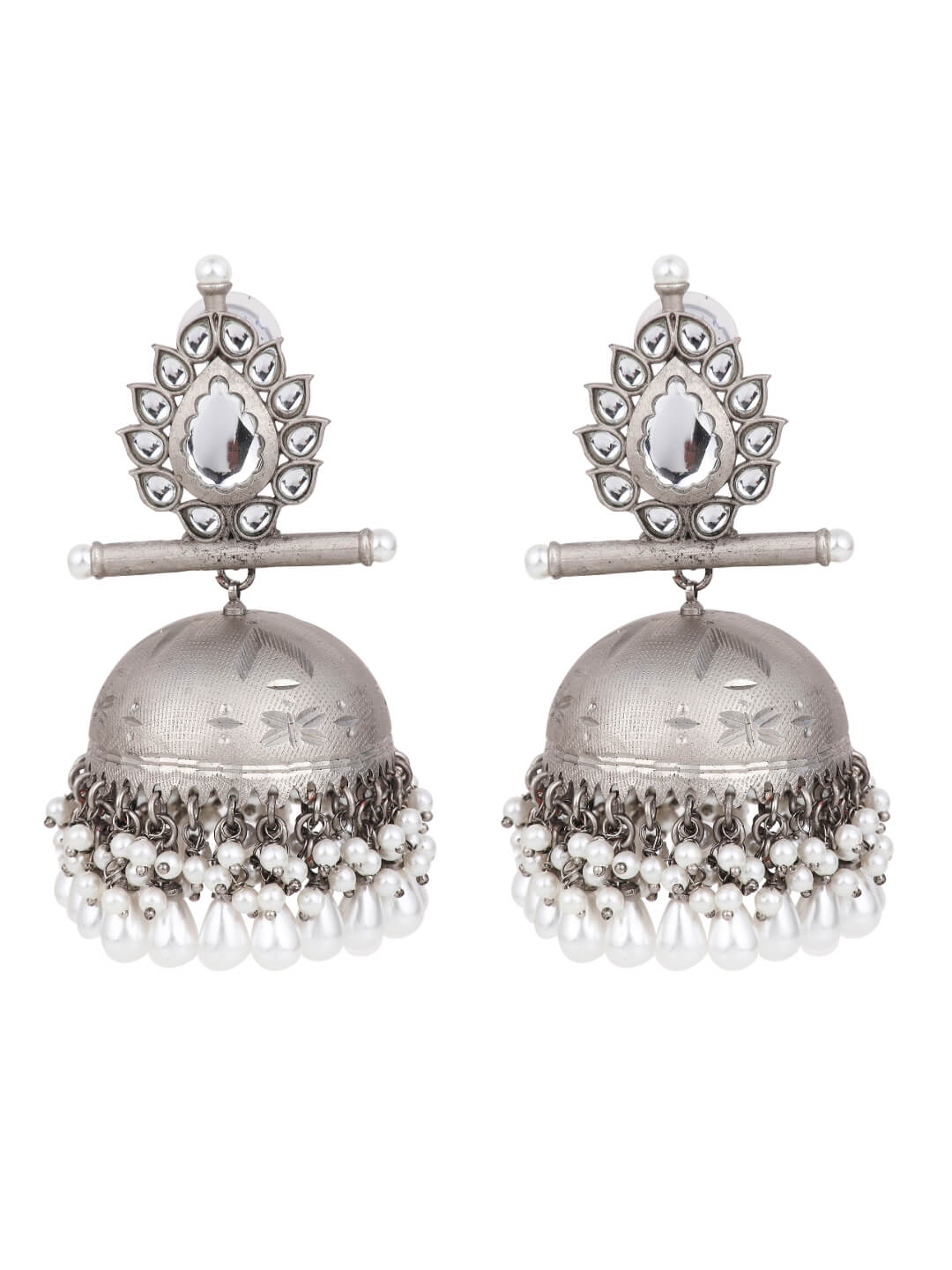 Matt Silver Contemporary Jhumka White