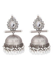 Matt Silver Contemporary Jhumka White