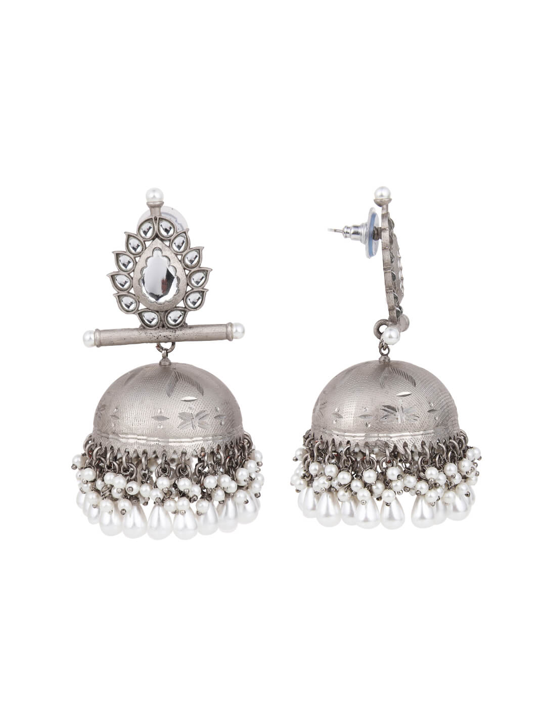 Matt Silver Contemporary Jhumka White