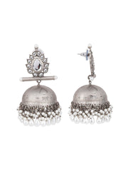 Matt Silver Contemporary Jhumka White