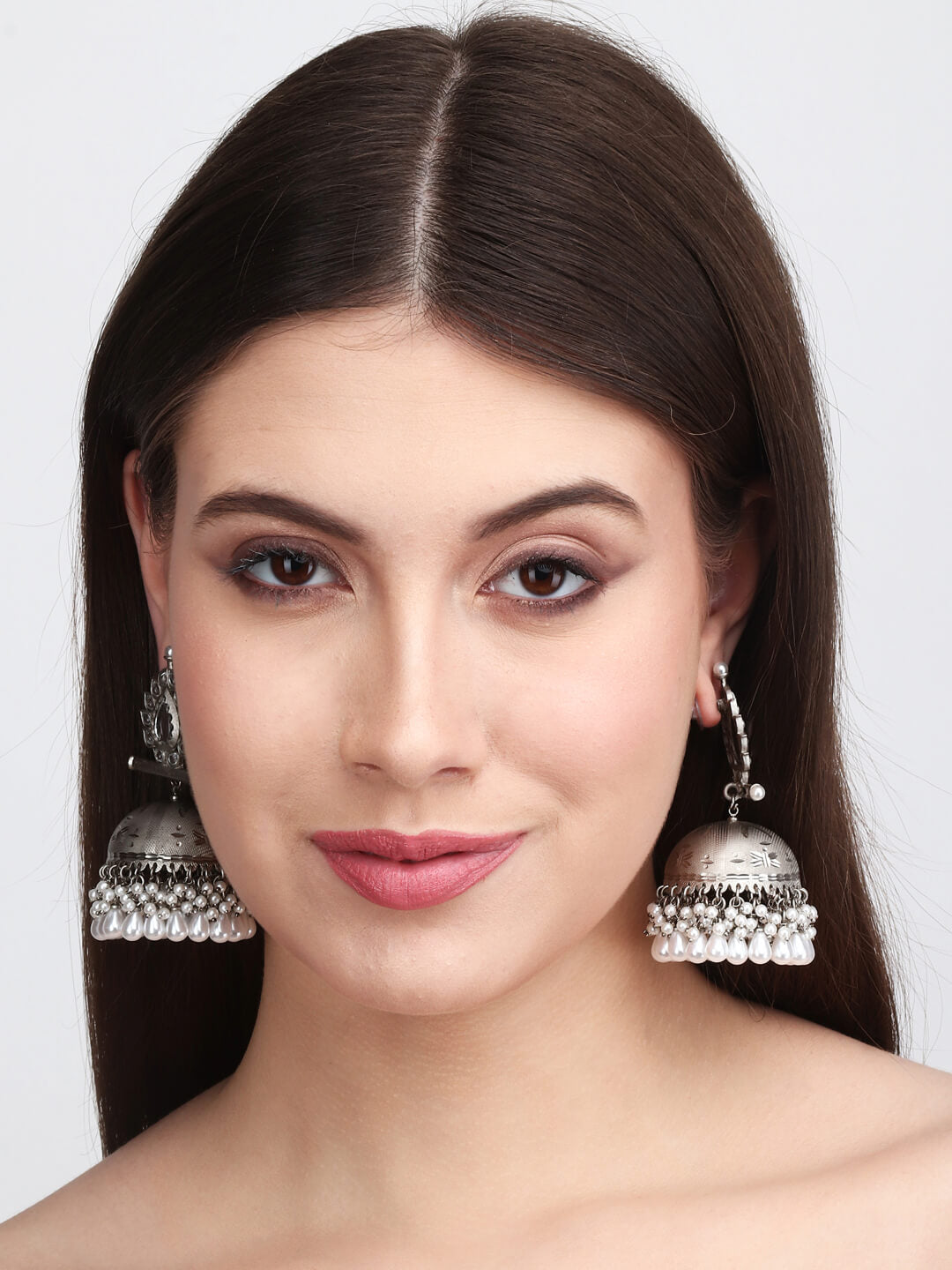 Matt Silver Contemporary Jhumka White