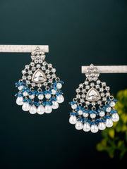 Silver Oxydised finish kundan Chandbali Blue