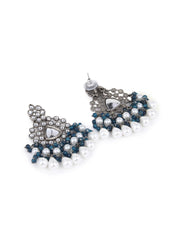 Silver Oxydised finish kundan Chandbali Blue