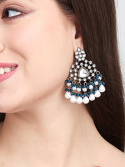 Silver Oxydised finish kundan Chandbali Blue
