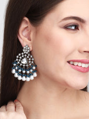Silver Oxydised finish kundan Chandbali Blue