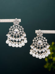 Silver Oxydised finish kundan Chandbali White