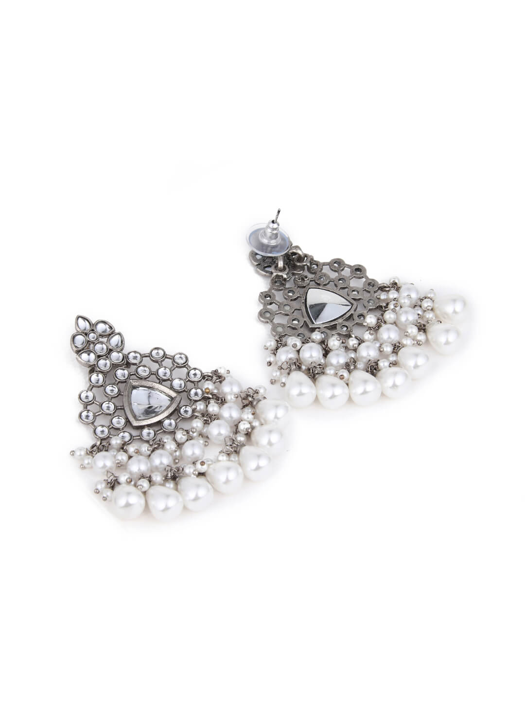 Silver Oxydised finish kundan Chandbali White