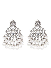 Silver Oxydised finish kundan Chandbali White
