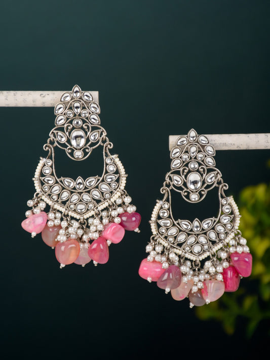 Kundan & natural Stone drop Chandbali