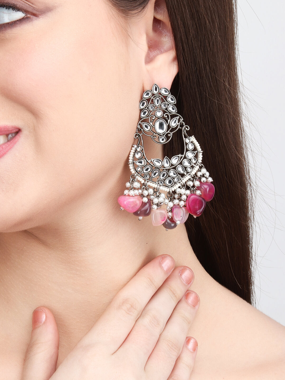 Kundan & natural Stone drop Chandbali