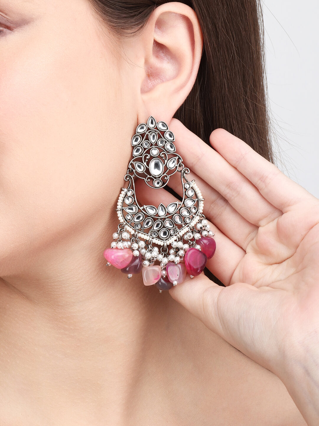 Kundan & natural Stone drop Chandbali