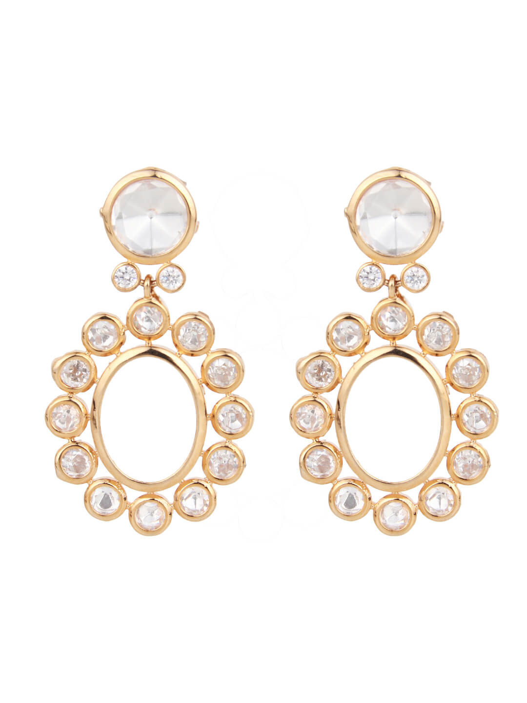 Oval-Shaped Drop Earrings with CZ, Moissanite Kundan & Mother of Pearl