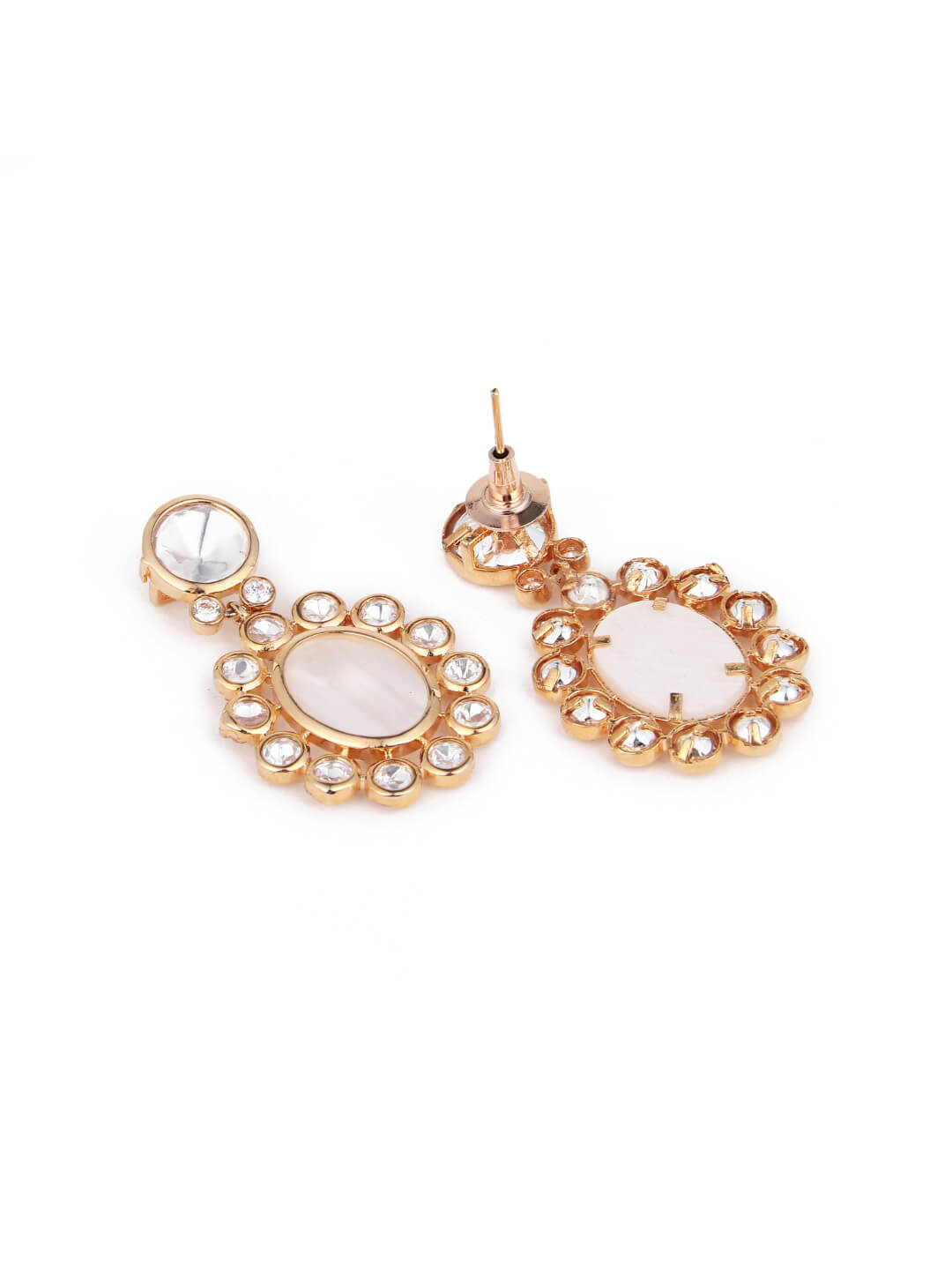Oval-Shaped Drop Earrings with CZ, Moissanite Kundan & Mother of Pearl