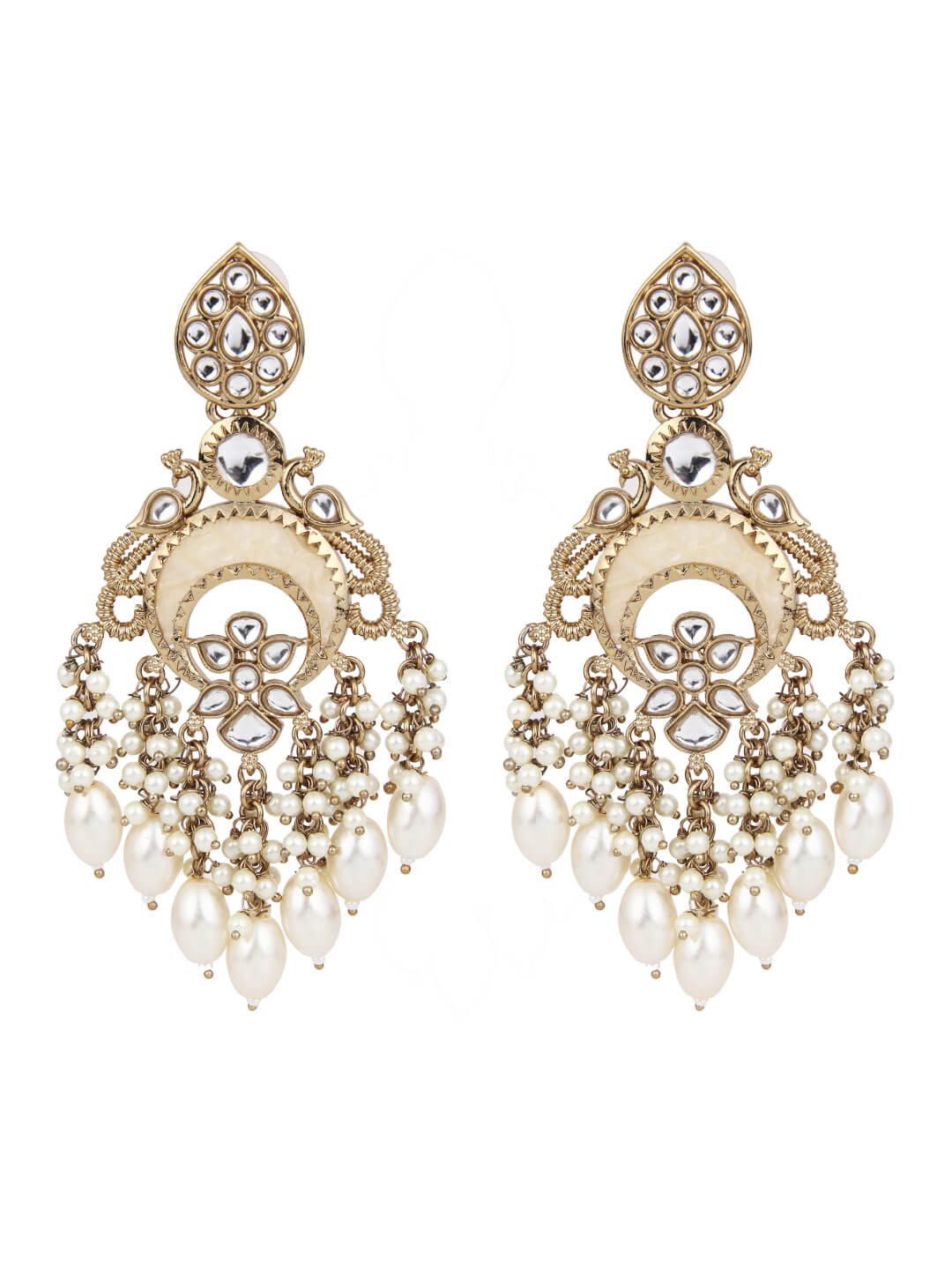 Mother of pearl Chandbali with Kundan & pearl drop
