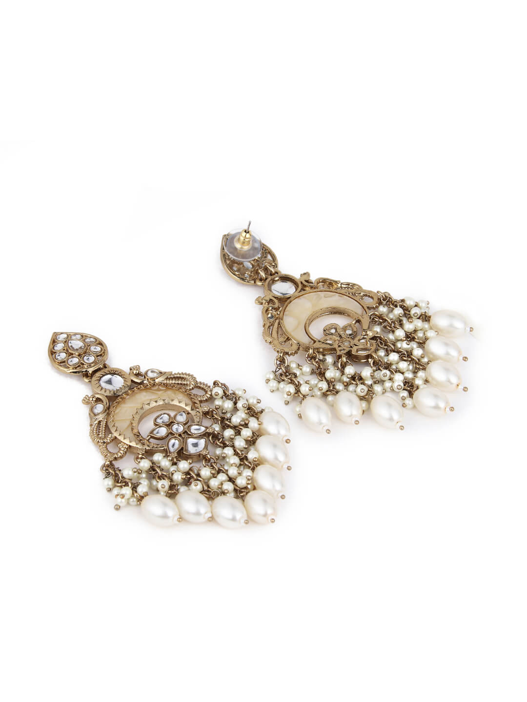 Mother of pearl Chandbali with Kundan & pearl drop