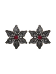 Flower Shaped Stud Earring with Red stone