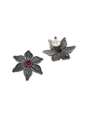 Flower Shaped Stud Earring with Red stone