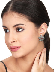 Flower Shaped Stud Earring with Red stone