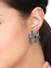Flower Shaped Stud Earring with Red stone