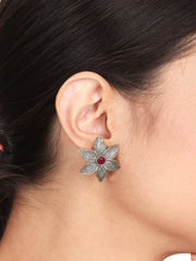 Flower Shaped Stud Earring with Red stone