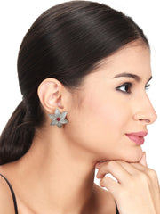Flower Shaped Stud Earring with Red stone