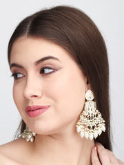 Gold-Plated Chandbali Earrings with Kundan & Artificial Pearl Drops