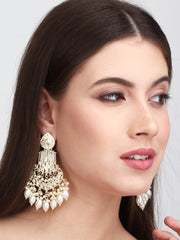 Gold-Plated Chandbali Earrings with Kundan & Artificial Pearl Drops