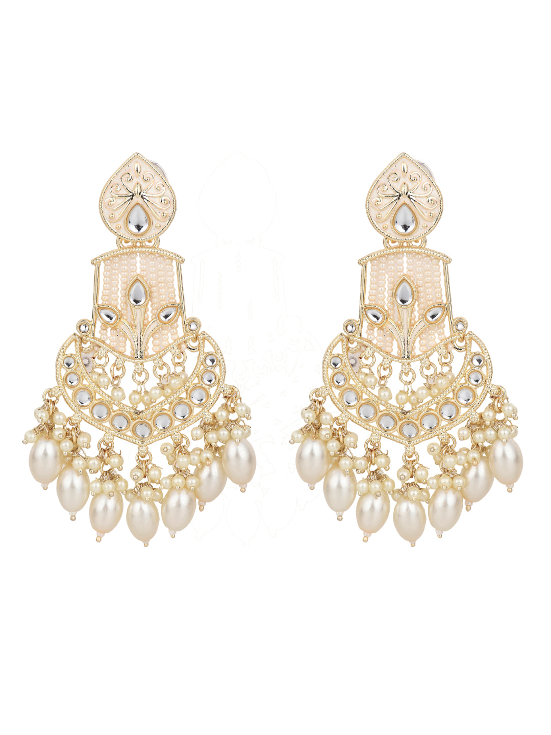 Gold-Plated Chandbali Earrings with Kundan & Artificial Pearl Drops