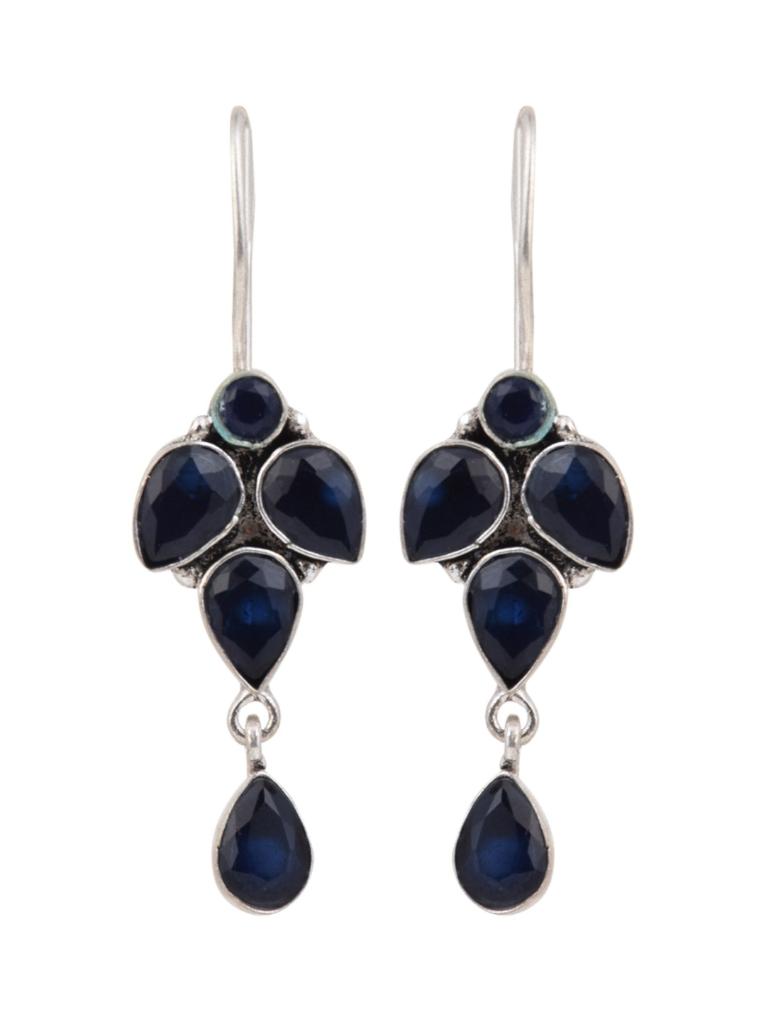 Silver Oxydised finish drop Earring with Blue AD stone