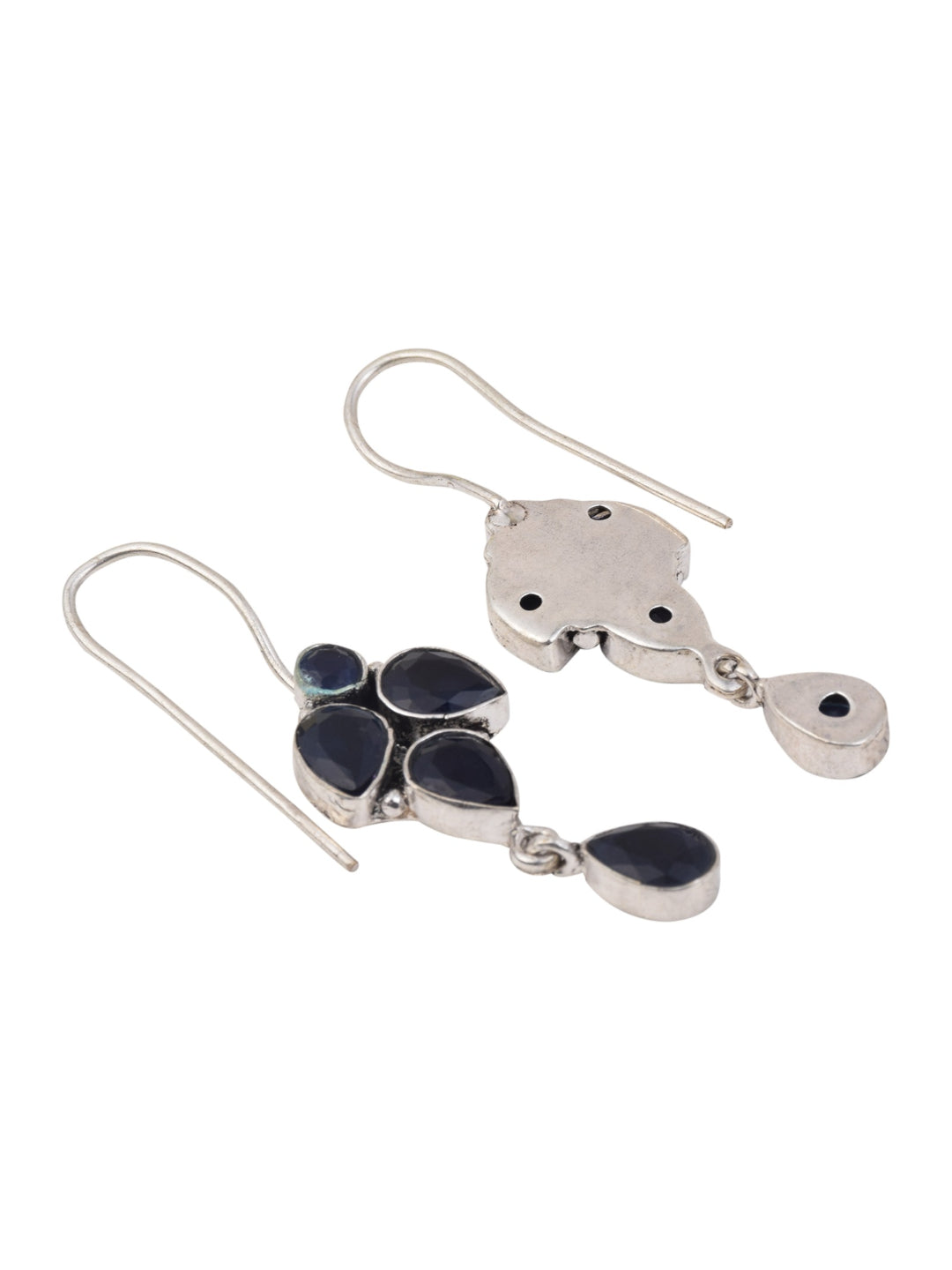 Silver Oxydised finish drop Earring with Blue AD stone