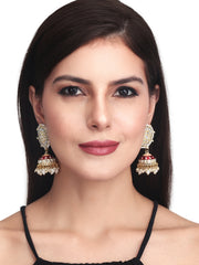 Gold plated kundan & Meenakari Jhumka Earring
