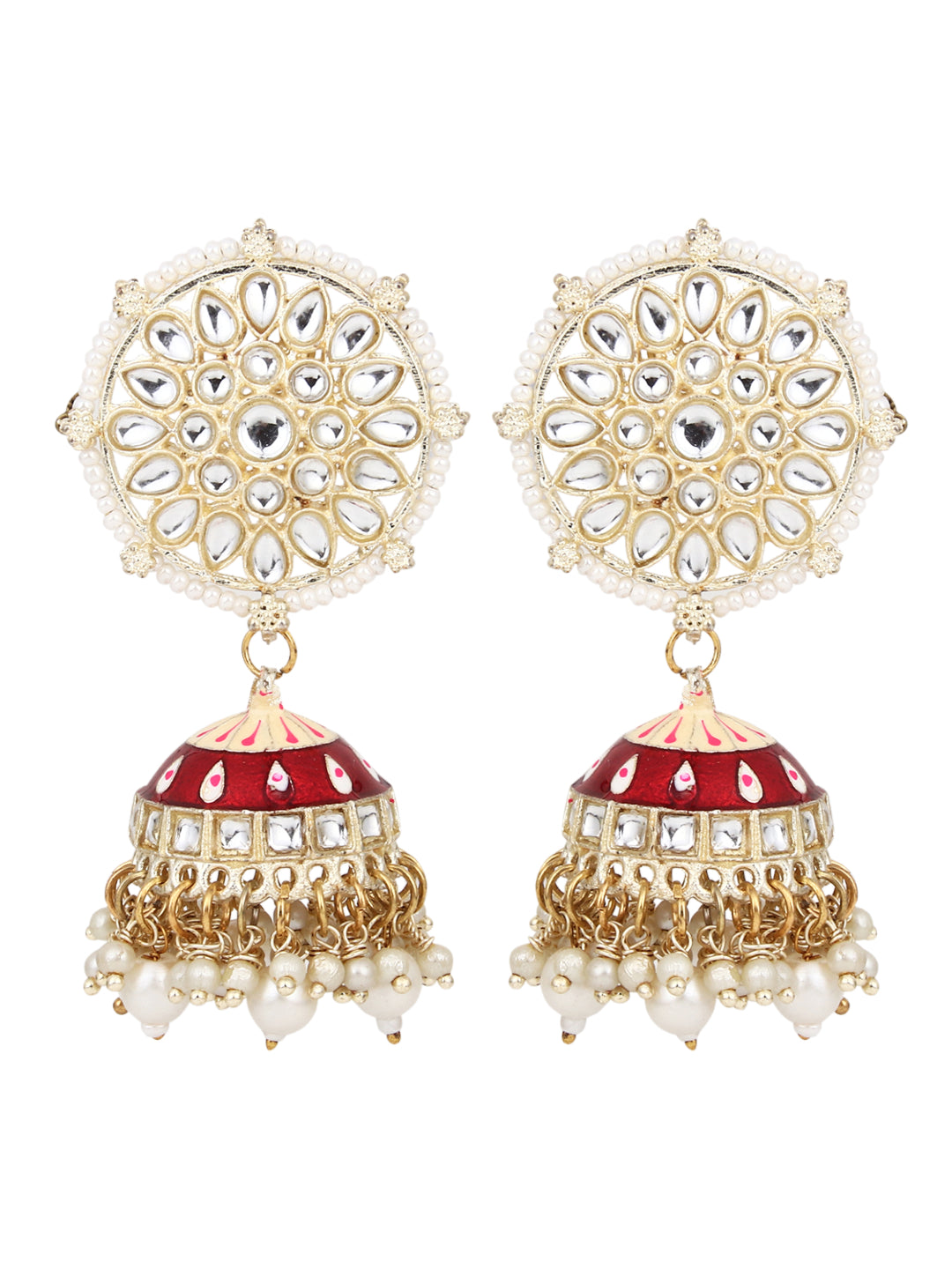 Gold plated kundan & Meenakari Jhumka Earring