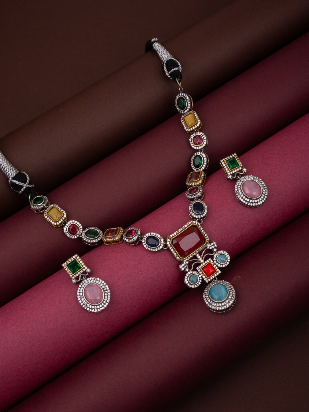 Gold plated Multi colouredCZ stone jewellery set