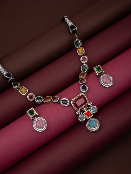 Gold plated Multi colouredCZ stone jewellery set