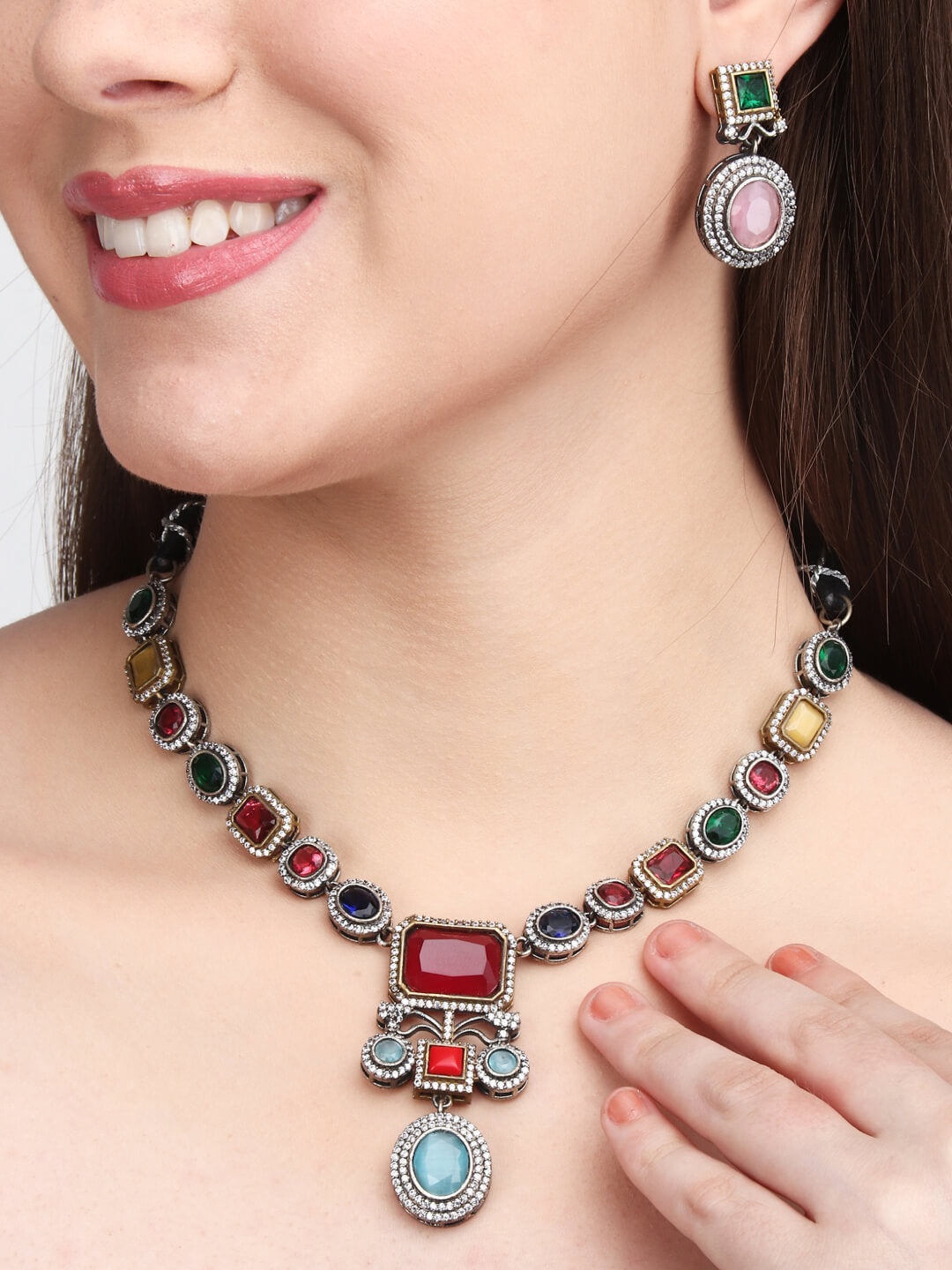 Gold plated Multi colouredCZ stone jewellery set
