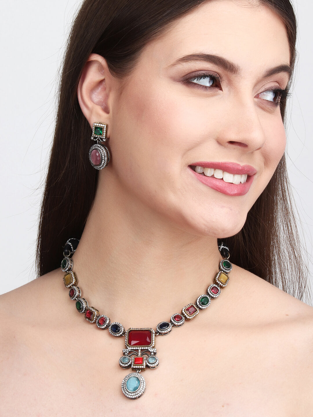 Gold plated Multi colouredCZ stone jewellery set
